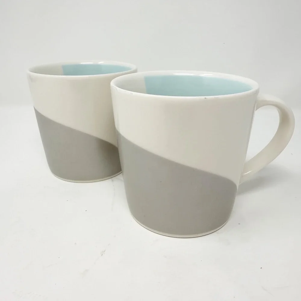 Starbucks 2005 Art Deco Gray Blue Pastel Curve 12 oz Coffee Mugs